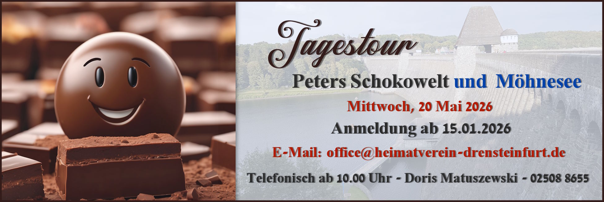Anmeldung Tagesfahrt Schokowelt, Möhnesee